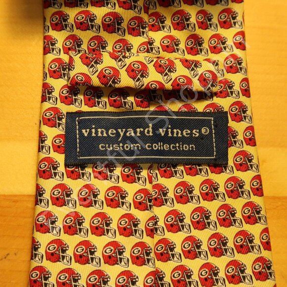 Vineyard Vines Georgia Bulldogs Football Helmet Silk Tie in Pale Yellow - Picture 3 of 4